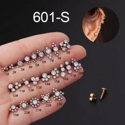 G23 Titanium&Steel 16G Triangle Labret Lip Ring Crystal Cluster Ear Cartilage Tragus Helix Piercing Screw Fit Top Septum Ring