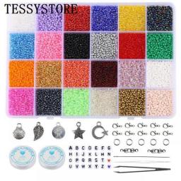TESSYSTORE 2mm Glass Seed Beads Box Set With Tools Alphabet Beads For Jewelry Making Bracelet Rings DIY Accessories Jewelry Kit