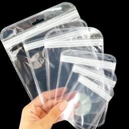 50pcs Thicken Resealable Ziplock OPP Bags Laser Iridescent Bag Clear Storage Bag White Bag With Hang Hole For DIY Jewelry Making