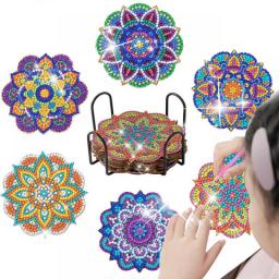 GATYZTORY 6pc/sets DIY Diamond Painting Coasters Kits Mandala Drink Cup Cushion For Adults Kids Beginners Kitchen Accessories