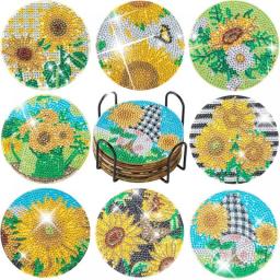 GATYZTORY 8Pcs DIY Diamond Painting Flowers Coaster Drink Cup Cushion Diamond Embroidery Kit For Home Decor Coasters Set