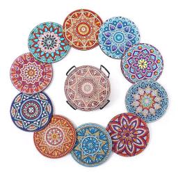 10pcs Diamond Art Coasters With Holder Scratch-resist Wear-resist Diy Mandala Diamond Painting Kits Table Placemat Cup Mat Pad