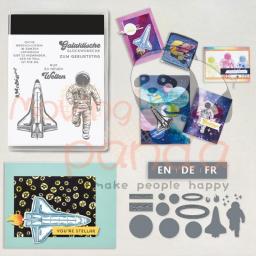 MP756 Astronaut And Roket Clear Stamps And Cutting Dies DIY Scrapbooking Supplies Stamps Metal Dies For Cards Album Crafts Decor