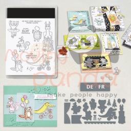 MP728 Cute Cartoon Animals Clear Stamps And Cutting Dies DIY Scrapbooking Supplies Silicone Stamps Dies For Cards Decor Crafts