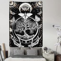 Witchcraft Tapestry Black And White Tapiz Snake Wall Decoration Moon Star Tarot Gothic Aesthetic Art Hanging For Room Home Decor