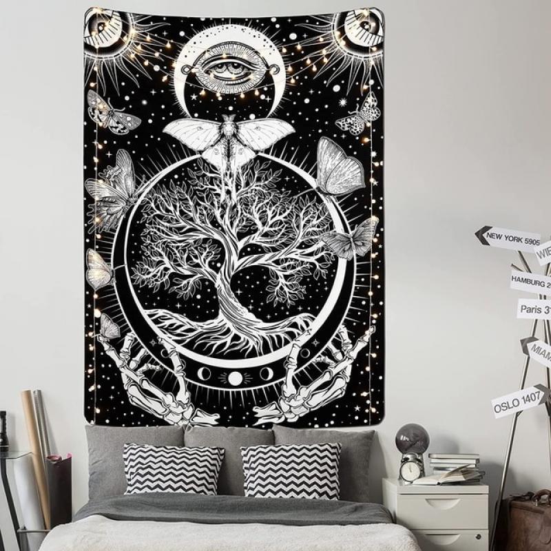 Witchcraft Tapestry Black and White Tapiz Snake Wall Decoration Moon Star Tarot Gothic Aesthetic Art Hanging for Room Home Decor