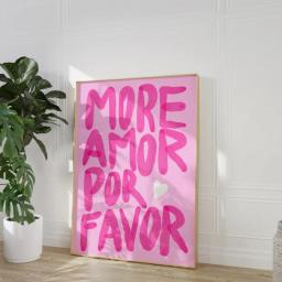 Maximalist More Amor Por Favor Colorful Eclectic Pink Love Quote Wall Art Canvas Painting Poster For Living Room Home Decor
