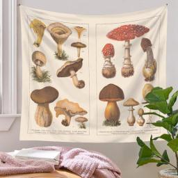 Botanical Print Floral Tapestry Wall Hanging Mushroom Tapestry Vintage Boho Wildflower Vegetable Tapestry Colorful Home Decor