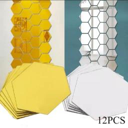 12pcs 3D Mirror Wall Stickers Hexagon Shape Acrylic Removable Wall Sticker Decal DIY Home Decoration Art Mirror Ornaments