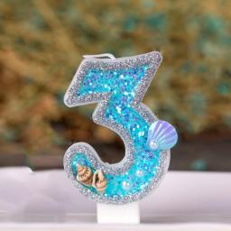 Birthday Candle 1 Year Mermaid Birthday Candle For Cake Sparkly Blue Seafish Candle Topper For Party Decorations Supplies