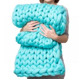 Fashion Chunky Merino Wool Blanket Thick Big Yarn Roving Knitted Blanket Winter Warm Throw Blankets Sofa Bed Blanket