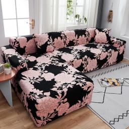 L-shape 1/2/3/4 Seaters Sofa Cover Leaf Pattern Printed Slipcover For Sofa Durable Full Wrap Stretchable Coushion Cover