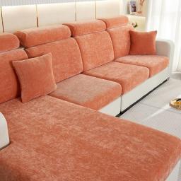 Chenille Thicken Fabric Seat Cushion Cover Elastic Jacquard Sofa Cover For Living Room Corner L-Shape Furniture Sofa Slipcover