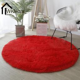 Red Carpet Round Soft Fluffy Carpet Solid Multicolor Circle Coffee Table Rug Plush Children Room's Rugs Shaggy Play Mat Cute