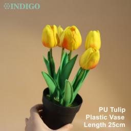 Pink Tulip Flower (1 Set Bonsai With Pot ) Artificial Calla PU Real Touch Table Decoration Flower Arrangment - INDIGO