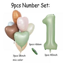1set 40inch Sage Green Digit Balloons Olive Green Numbers 1 2 3 4 5 6 7 8 9 Birthday Balloon Baby Shower Annniversry Party Decor