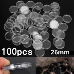 100Pcs 26mm Round Coin Holder Display Capsules Box Storage Clear Display Cases Coin Holders For Coin Collection