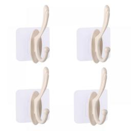2/4pcs Stick-on Wall Hooks No-Drill Dual Hanger For Coats Clothes Bathroom Accessory Durable Punch-Free Adhesive Sturdy Hooks