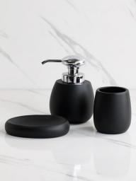 Premium Black Bathroom Accessories Soap Dispenser Set Toothbrush Cup And Soap Dish Resin Kits