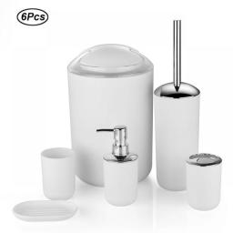 GOALONE 6Pcs/Set Luxury Bathroom Accessories Plastic Toothbrush Holder Cup Soap Dispenser Dish Toilet Brush Holder Trash Can Set