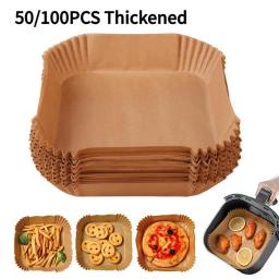 100PCS Air Fryer Disposable Paper Liner Square Airfryer Basket Baking Pan Parchment Paper Air Fryer Accessories Barbecue Steamer