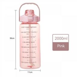2l Water Bottles Large Capacity Sports Bottle With Time Marker Straw Drinking Bottles For Kids Girls Botella De Agua Waterfles