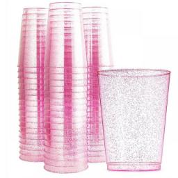 12 Oz Disposable Cup Transparent Golden Pink Glitter Plastic Retro Glass Wedding Banquet Birthday Party Tableware Supplies
