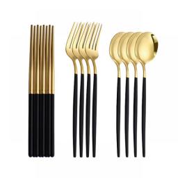Gold Cutlery Set Korean Stainless Steel Tableware Set Fork Spoon And Chopsticks Set Golden Dinnerware Set Luxury Tableware Set