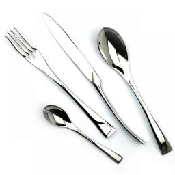 JANKNG 4Pcs/Lot Black Stainless Steel Dinnerware Polishing Cutlery Set Kitchen Tableware Fork Steak Knife TeaSpoon Dinner Set