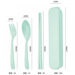 4PCS/Set Wheat Straw Spoon Fork Chopsticks Set Cutlery Dinnerware Lunch Tableware Detachable Portable Travel Kitchen Accessories