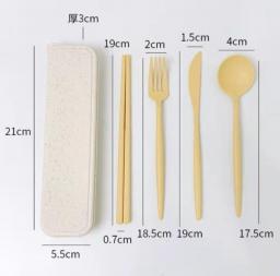 4PCS/Set Cutlery Wheat Straw Spoon Fork Chopsticks With Box Students Tableware Travel Portable Dinnerware Kitchen Accessories