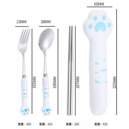 Cartoon Cute Cat Claw Spoon Fork Chopstick Set Student Children Outdoor Camping Portable Tableware Set