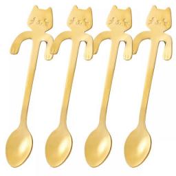 4/1pcs Cute Cat Coffee Spoon Cartoon Stainless Steel Teaspoons Dessert Snack Scoops Ice Cream Spoons Tableware Kitchen Tools