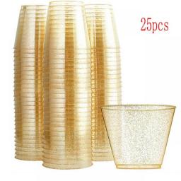 Golden Plastic Cup Disposable Water Cup Golden Powder 90OZ Juice Cup Dessert Cup Mousse Cup Wedding Tableware Decoration