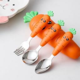 1/3PCS Carrots Set Children Kids Dinnerware Stainless Steel Spoon Fork Flatware With Box Baby Feeding Kitchen Tableware Supplies