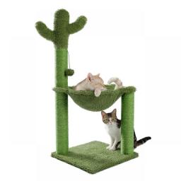 Cactus Cat Scratching Post With Sisal Rope Cat Scratcher Tree Towel With Comfortable Spacious Hammock Cats Climbing Frame