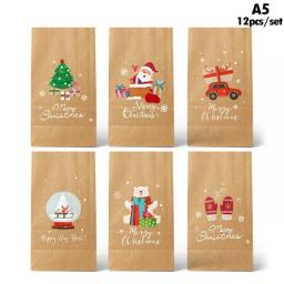 12Pcs Christmas Paper Bags Santa Claus Snowman Holiday Xmas Party Favor Bag Candy Cookie Pouch Gift Bag Wrapping Christmas Bags