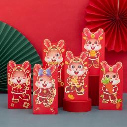 6pcs 2023 Chinese Rabbit Year Red Envelope Cartoon Childrens Gift Money Packing Bag For Wedding Birthday Money Package