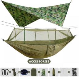 260x140cm Outdoor Double Camping Hammock With Mosquito Net And Rain Fly Tarp Lightweight Parachute Hammocks For Travel Hiking