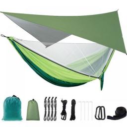 Camping Hammock With Rain Fly Tarp And Mosquito Net Tent Tree Straps Portable Single Double Nylon Parachute Hammock For Travel