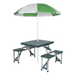 Folding Picnic Table With Umbrella, Aluminum Frame