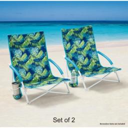 2-Pack Mainstays Folding Low Seat Soft Arm Beach Bag Chair With Carry Bag, Green Palm  Foldable Chair  Foldable Chair  Recliner