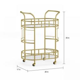 Bar Cart, Gold Metal And Glass Serving Cart,With Wheels And Handle ,For Kitchen, Club, Living Room, Bar(US Stock)