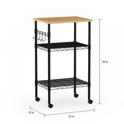 Metal Multi-Purpose Rolling Kitchen Cart, With Meal Prep Wood Top & Adjustable Shelves (US Stock)