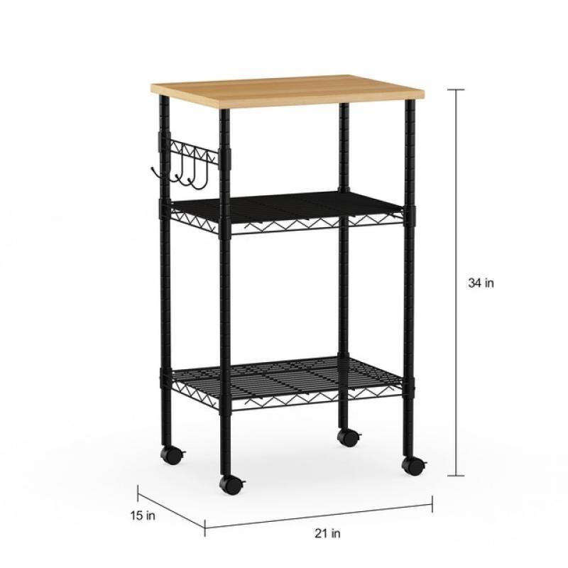 Metal Multi-Purpose Rolling Kitchen Cart, With Meal Prep Wood Top & Adjustable Shelves (US Stock)