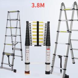 1.9M＋1.9M Thickened Aluminum Ladders Foldable Telescopic Ladder Safely Extends Herringbone Ladder Space-saving Straight Ladders
