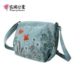 Flower Princess Women Crossbody Bag Summer Canvas Embroidery Girls Shoulder Bags Female Casual Handbags Small Purse Fashion Bag