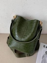 Women Bag Vintage Crocodile Pattern Crossbody Bags For Women PU Leather Trend Designer Shoulder Handbags Large Capacity Bucket