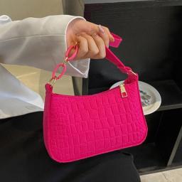 Fashion Shoulder Bag Simple Felt Top-handle Bags Chain Handbag Elegant Alligator Texture Casual Teenage Girls Crescent Bag