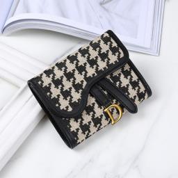 Luxury Design Women Wallet Short Buckle R Lines Folding Houndstooth Clutch Purse Small Ladies Multi-card Card Holder Coin Purse